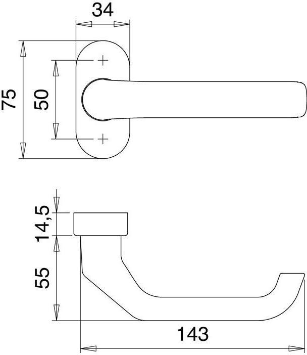 Actual product image EDI Profile door handle aperture part 1200/2033 stainless steel EST oval 8 mm cranked (Door set)