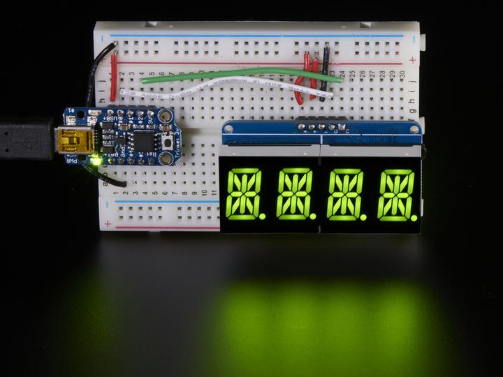 Immagine prodotto Adafruit Display alfanumerico giallo-verde 4 caratteri I2C (Display)