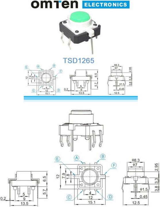 Immagine prodotto OEM Set: 5 interruttori PCB illuminati 12x12mm