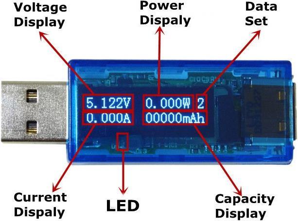 Produktbild OEM USB Voltmeter mit OLED-Display blau transparent (Voltmeter)