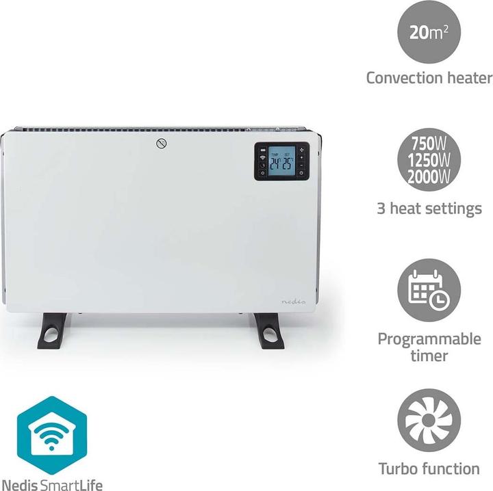Produktbild Nedis SmartLife Convectorkachel - Wi-Fi - 2000 W - 3 Warmte Standen - LCD - 5 - 37 C - Instelbare thermost (2000 W)