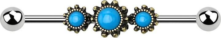 Actual product image Star Piercing Barbell silber Tribal vergoldet mit rundem Türkis Stein (Surgical steel 316L, Brass)