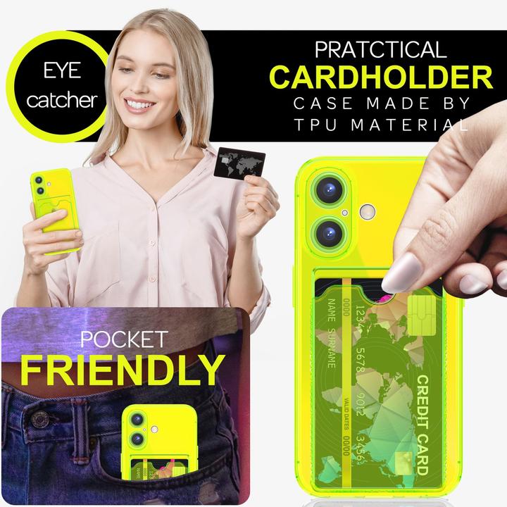Produktbild Nalia Klar Transparente Neon Silikon Hülle Kartenhalter (Apple iPhone 16 Plus)