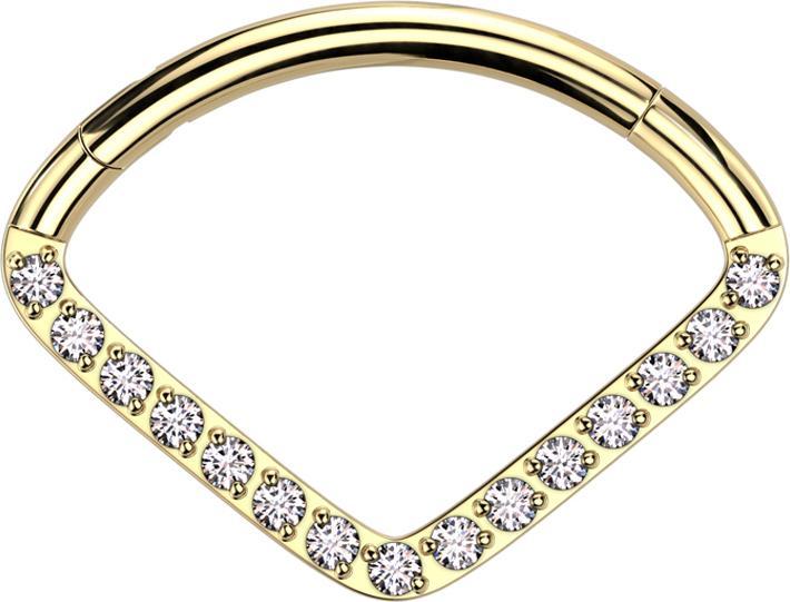 Star Piercing Micro Segmentring klappbar vergoldet Fächer Kristall silber (ohne Messing, Titan G23)