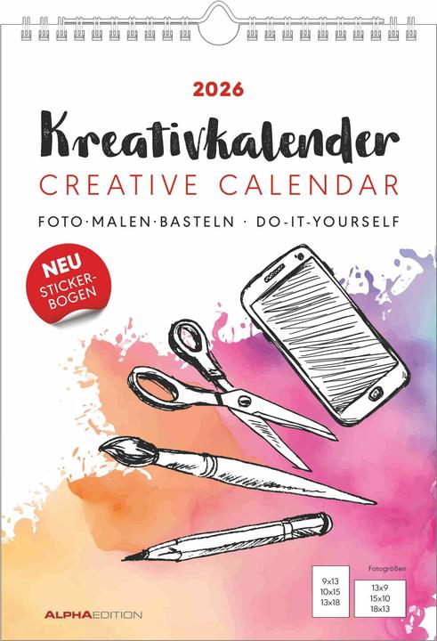 Actual product image Alpha Edition Kreativ-Kalender A4 weiss 2026 - 21 x 29,7 - Foto, Malen, Basteln - datiert - Kreativkalender - (A4, German, French, English, Italian)