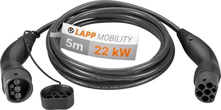 Productafbeelding Lapp Mobility Standaard oplaadkabel Gen II glad, type 2, 32A, 3-fase, 5m, zwart (Type 2, 22 kW, 32 A, 5 m)