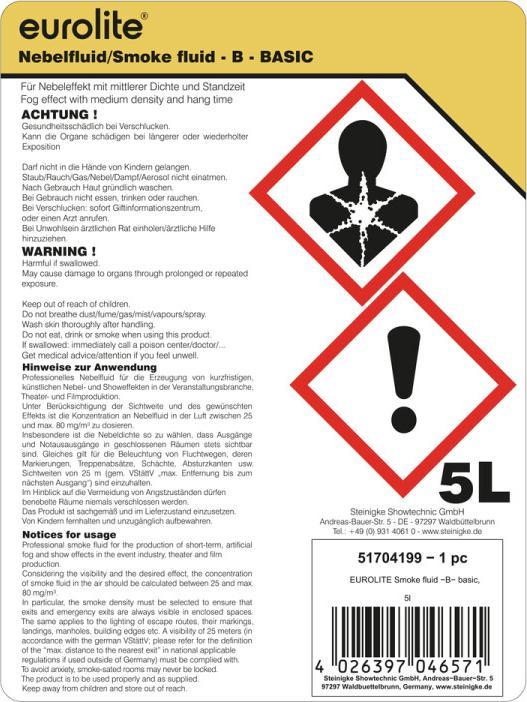 Energy Label Eurolite Smoke Fluid -B- Basic, 5l fog fluid (Fog fluid)