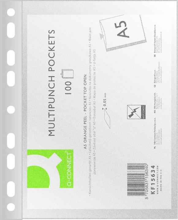 Produktbild Q-Connect Dokumentenhüllen, PP, A5, Erbsen, 50 Mikron, 100 Stk. (A5, 100 x)