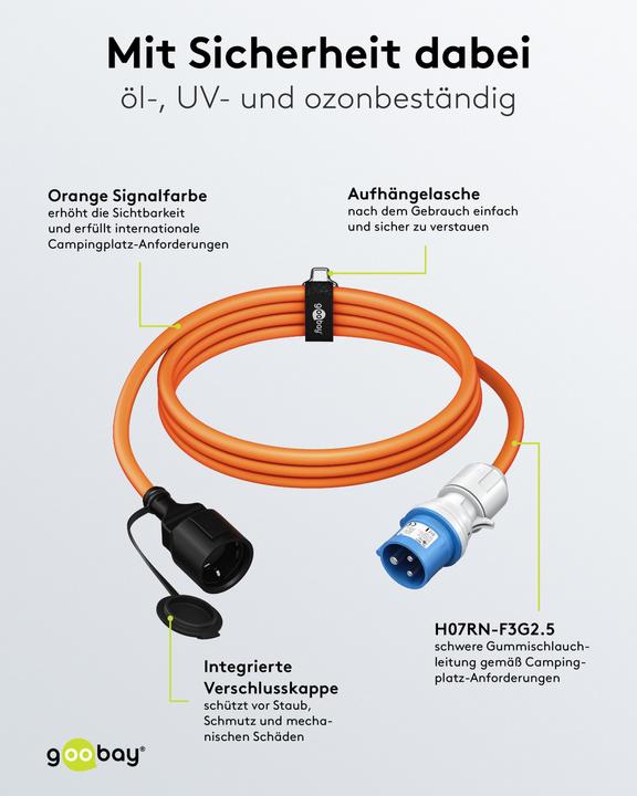 Produktbild Goobay CEE-Adapterleitung, CEE-Stecker auf Schutzkontakt-Kupplung, 5 m (5 m, CEE 16/5)