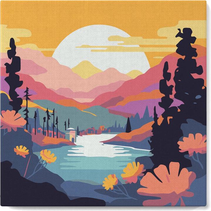 Produktbild Figured'Art Malen nach Zahlen mit Rahmen - Bunter Sonnenuntergang am See