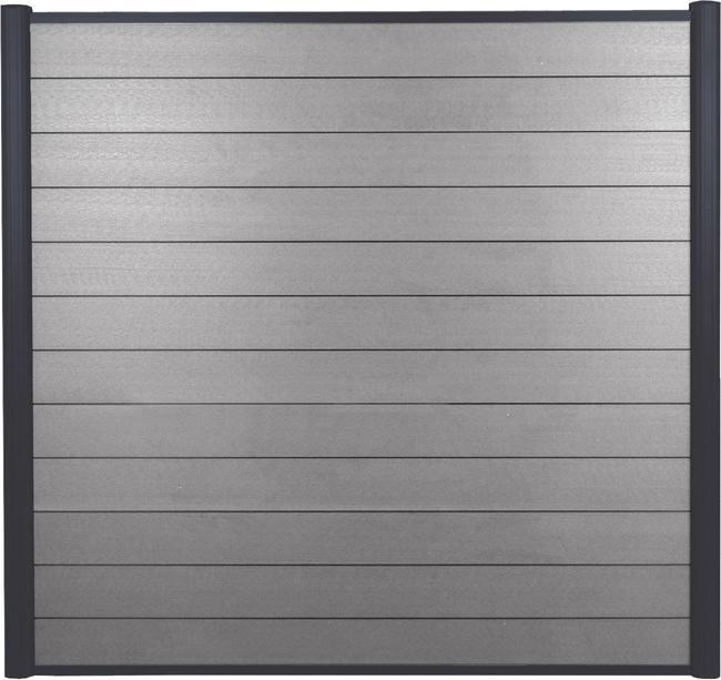 Immagine prodotto Swisshandel24 Paravento in WPC Sarthe, recinzione frangivento, pali in alluminio Set di 2, 3,75 m grigio (7.50 cm)