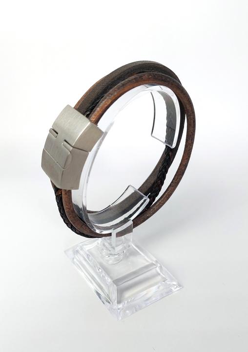 Image du produit Thomss Bracelet cuir No.21 unisexe cuir brun & fermoir acier inoxydable circonférence 21 cm (21 cm, Acier inoxydable, 100% cuir)