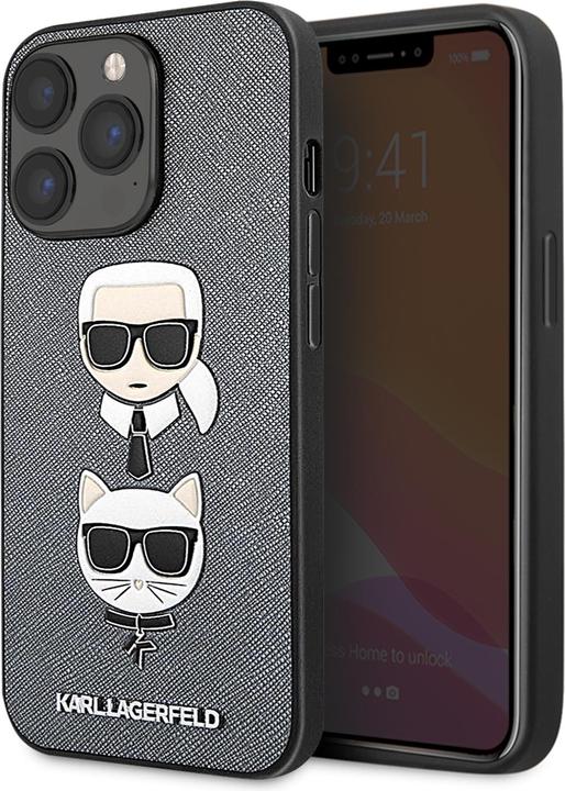Produktbild Karl Lagerfeld Hülle Saffiano Karl & Choupette, Grau Series (Apple iPhone 13 Pro)