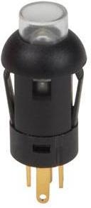 Actual product image Auction PUSH BUTTON - MINIATURE - ROUND - SPST OFF-(ON) - 1P - WITH LEADS - GREEN LED
