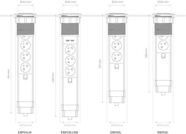 Produktbild Velleman 3-Fach-Steckdosenturm - Versenkbar - Stecker-Typ E (Französisches System) (3 x, CEE 7/5, 1.40 m)