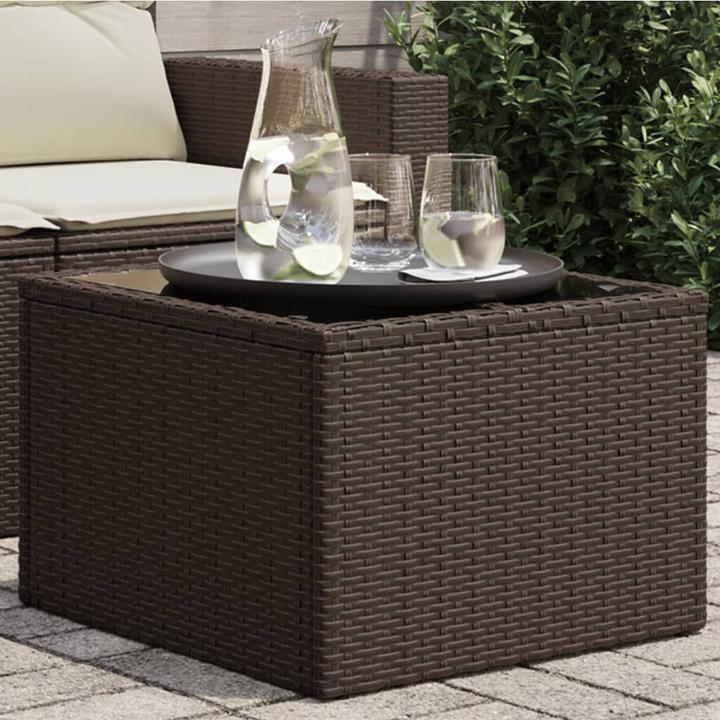 Produktbild VidaXL Gartentisch mit Glasplatte Garten Tisch Couchtisch Braun Poly Rattan (55 cm)