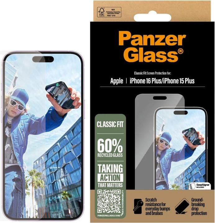 Produktbild PanzerGlass Classic Fit (1 Stück, Apple iPhone 16 Plus, Apple iPhone 15 Plus)
