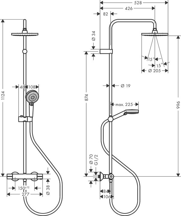Actual product image hansgrohe Vernis Blend shower system 200 1 spray type with thermostat