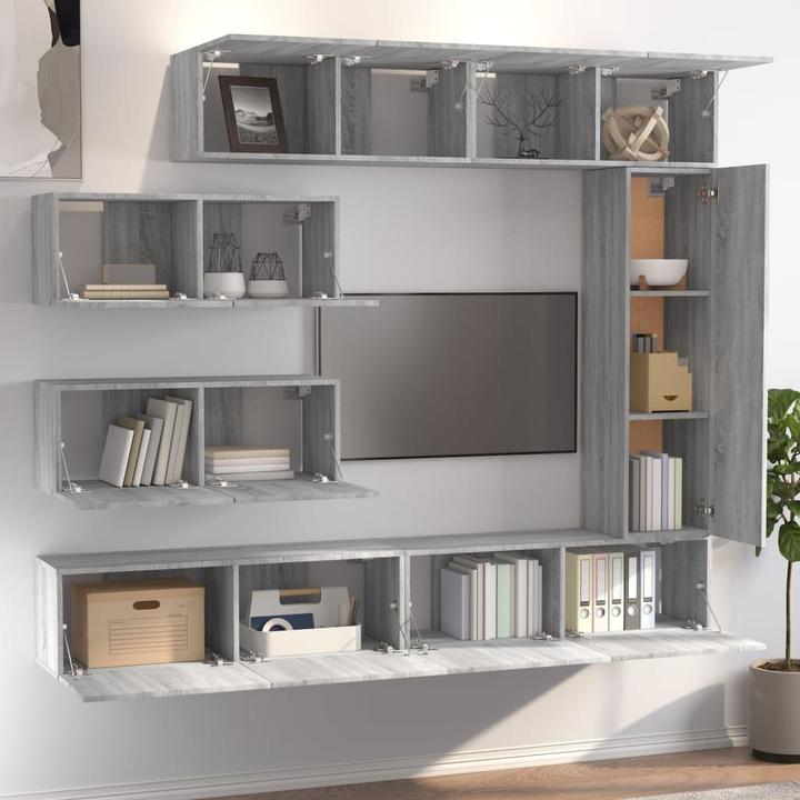 Produktbild VidaXL 7-tlg. TV-Schrank-Set Grau Sonoma Holzwerkstoff,Farbe: Grau (30 x 30 x 30 cm)