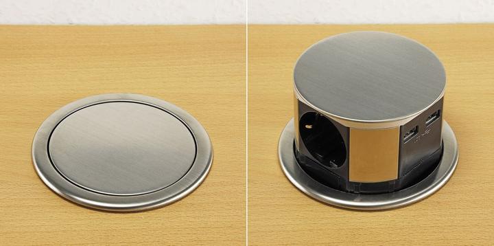 Actual product image Chilitec Built-in desk socket 3x + 2xUSB (3 x, CEE 7/3, 1.50 m)