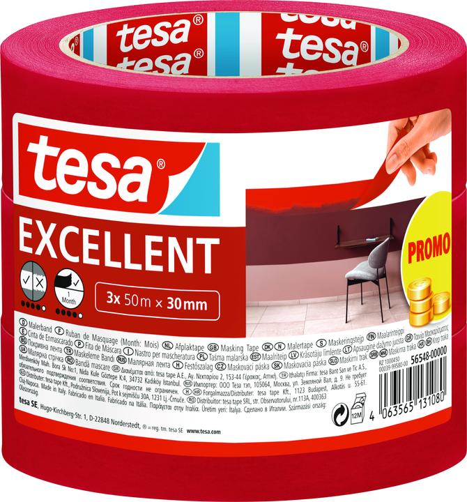 Produktbild tesa 3x Malerkrepp EXCELLENT zum Abkleben bei Malerarbeiten (30 mm)