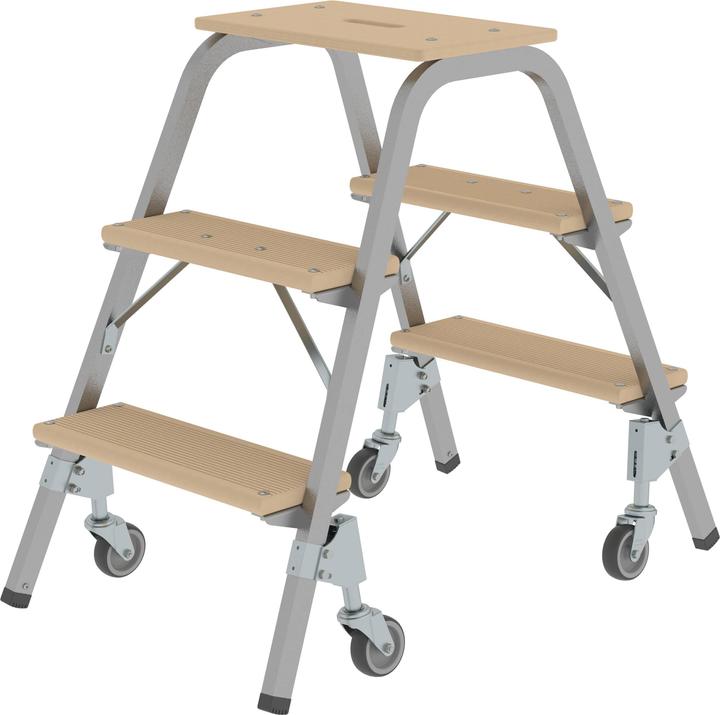 Munk Marchepied en acier et bois avec roulettes pivotantes 2x3 marches (Échafaudages, 82 cm)