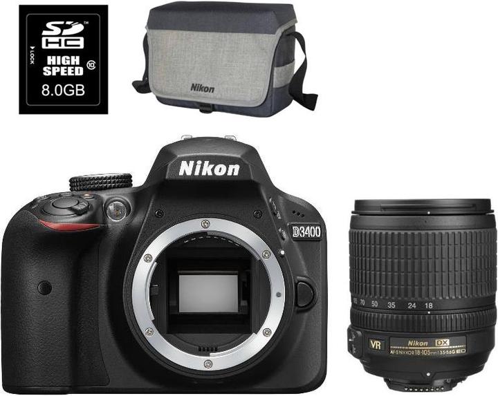 Actual product image Nikon D3400 Kit incl. bag & 8GB SD card (24.20 Mpx, APS-C / DX)