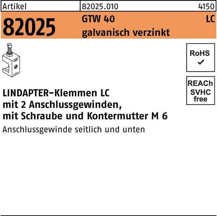 Produktbild Lindapter Klemme R 82024 GTW 40 LC M 6 galvanisch verzinkt