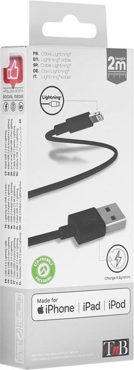 Image du produit T'nB Câble Lightning 2 mètres noir (USB 1.0)