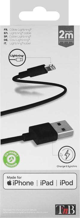 Image du produit T'nB Câble Lightning 2 mètres noir (USB 1.0)