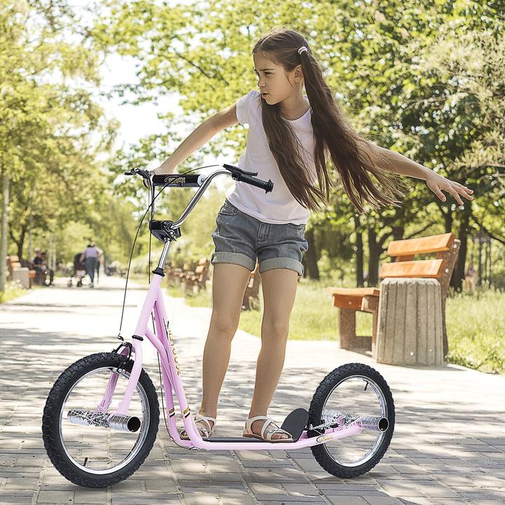 Image du produit Homcom trottinette pour enfants avec frein à main, pneus gonflables extra-épais, guidon réglable en hauteur