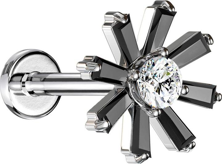 Star Piercing Micro Labret Innengewinde silber Kristallblume schwarz (Chirurgenstahl 316L, Messing)
