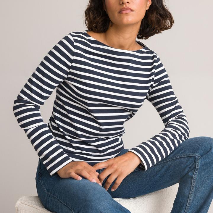 Produktbild La Redoute Collections Langarmshirt mit U-Boot-Ausschnitt und Streifenmuster (XS)