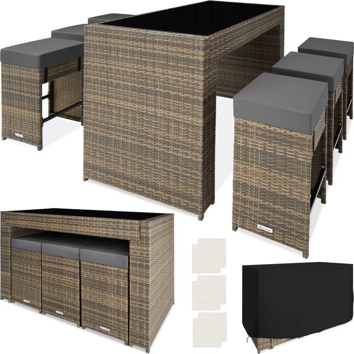 Actual product image tectake Rattan garden furniture bar set Ibiza with protective cover