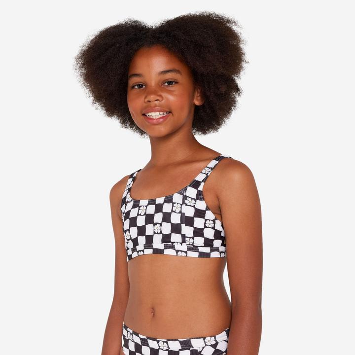 Image du produit Olaian Haut de maillot de bain brassière réglable Fille - 500 Nora noir et blanc (14, 15, 16)