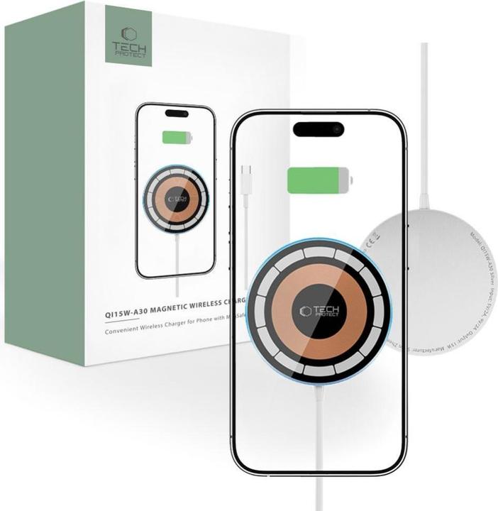 Image du produit Tech-Protect QI15W-A30 Chargeur inductif avec MagSafe et câble USB-C - argent (15 W)