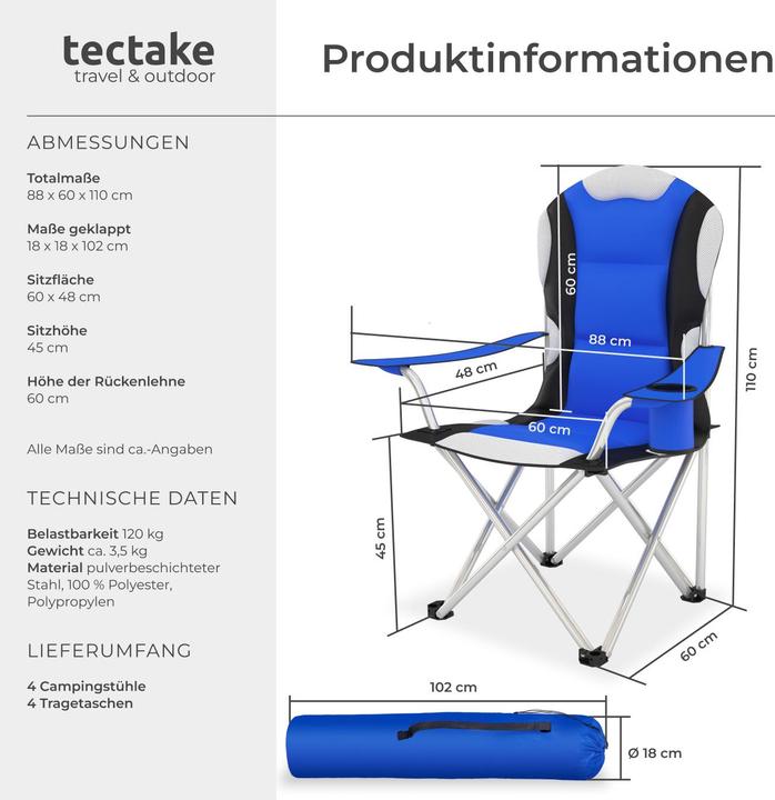 Produktbild tectake 4x Campingstuhl