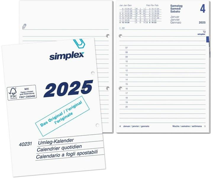 Image du produit Simplex Bloc-calendrier perforé (12 x 17 cm, Allemand, Anglais, Italien, Français)