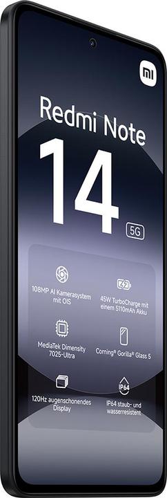 Actual product image Xiaomi Redmi Note 14 5G (128 GB, Midnight Black, 6.67", Dual SIM, 108 Mpx, 5G)