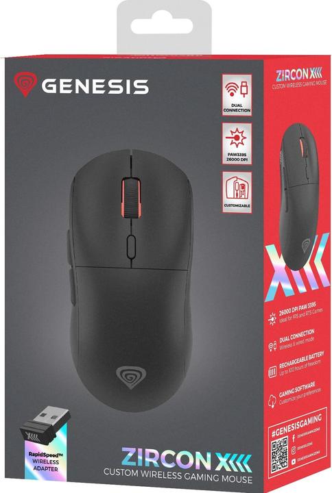 Immagine prodotto Genesis Mysz Mysz Dla Graczy Zircon Xiii Custom Bezprzewodowa 26000dpi Czarna Gamingowa (Cablato)