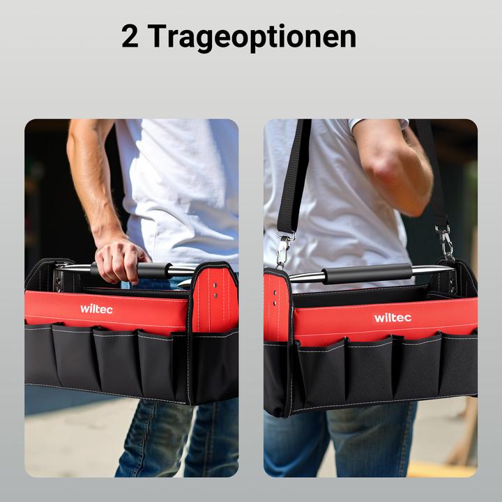 Produktbild Wiltec Werkzeugtasche 41x19x25,5cm Arbeitstasche 14 Fächer Werkzeug Tasche Gurt