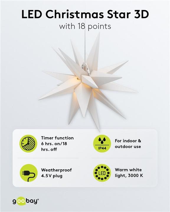 Produktbild Goobay LED-Weihnachtsstern 3D, Ø 56 cm, 4,5-V-Aussentrafo