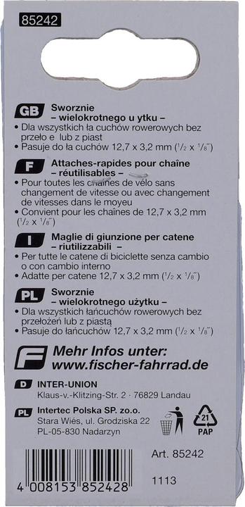 Actual product image Fischer Chain lock links 1/2 x 1/8 2x