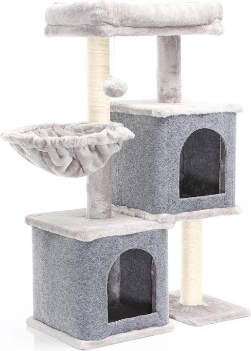 Produktbild Fudajo Kratzbaum Grau 2 Katzenhäuser 89,5cm Katzenkratzbaum Katzenmöbel Katze (89.50 cm, Grau)