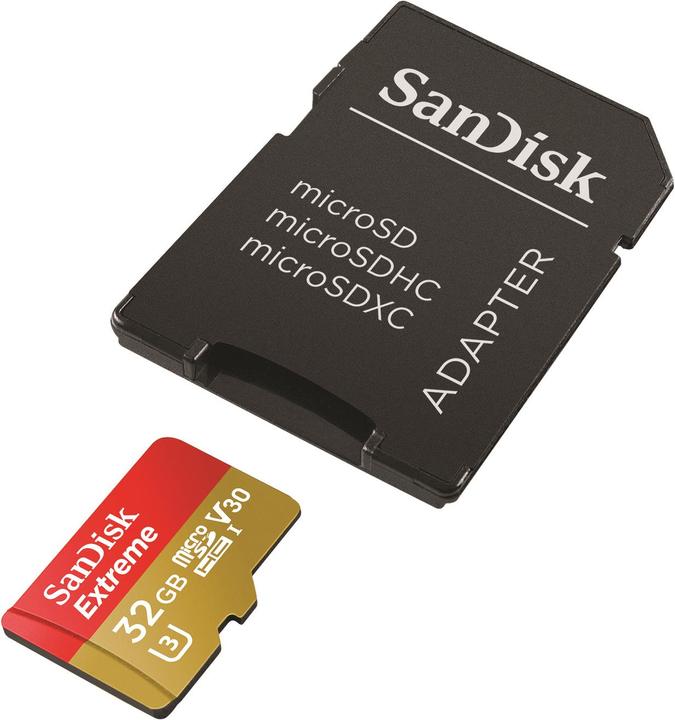 Image du produit SanDisk Extreme microSDHC U3 avec adaptateur (32 Go, microSDHC, U3, UHS-I)