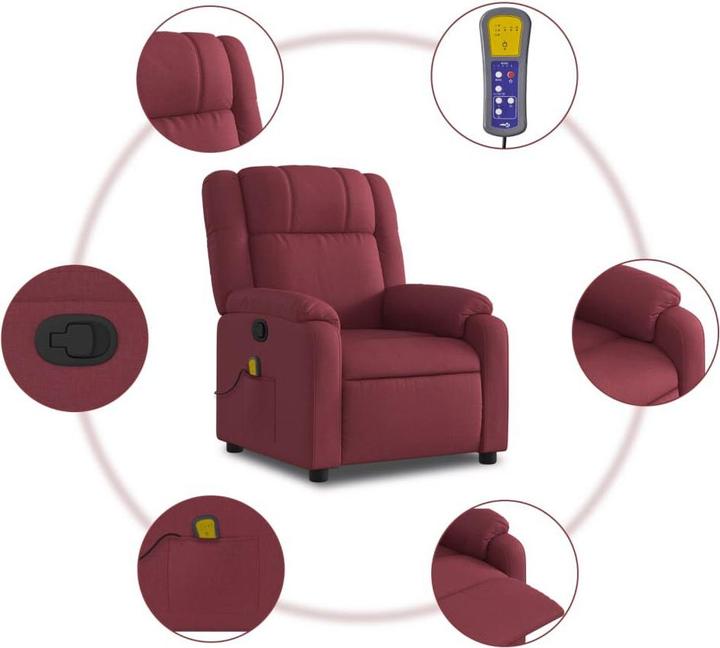Actual product image VidaXL Massage chair wine red fabric,Colour: Wine red,Material: Fabric