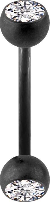 Actual product image Star Piercing Micro Banana black matt with two crystal balls silver (Surgical steel 316L)