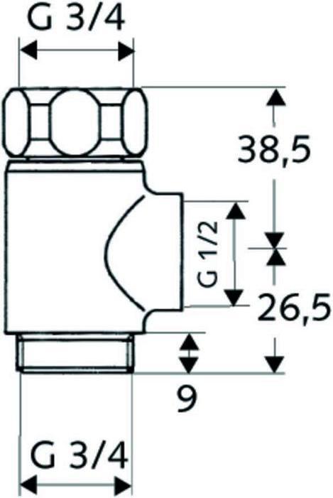 Actual product image Schell T-piece with union nut 3/4inch chrome 3/4inch chrome