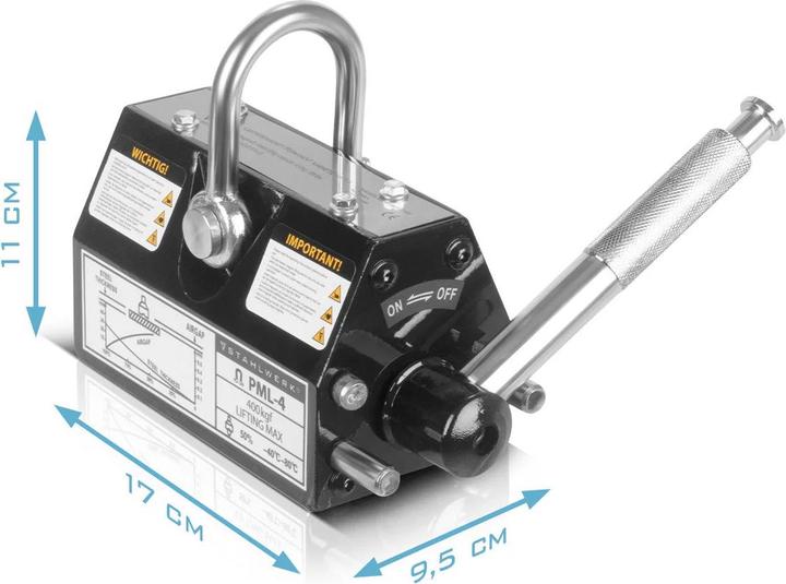 Image du produit Stahlwerk Aimant de levage avec 400 kg 880 lbs de capacité 1280 kg 2821 lbs de traction (400 kg)