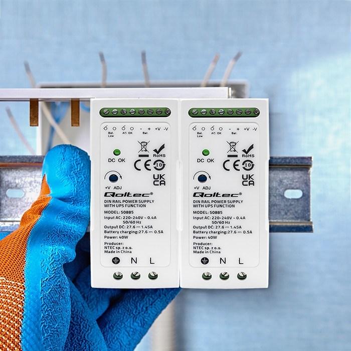 Actual product image Qoltec 50885 Stable DIN rail power supply unit with UPS function | 40W